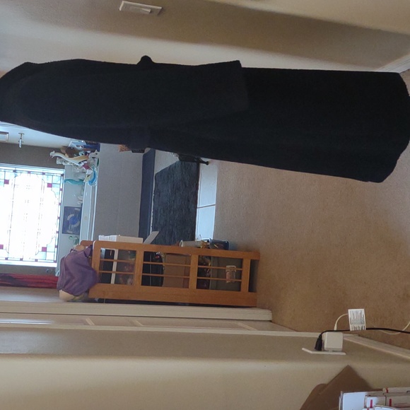 Vintage Carries note long black belted faux wool coat size large - Picture 3 of 11